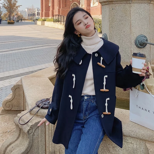 Военно-морское шерстяное пальто, демисезонная куртка, подходит для подростков, в корейском стиле
