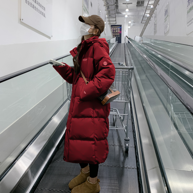 Red Chinese-Style down Jacket for Women, Winter 2026 New Korean Style Long Over-The-Knee White Duck down Puffer Coat, Thickened Outerwear