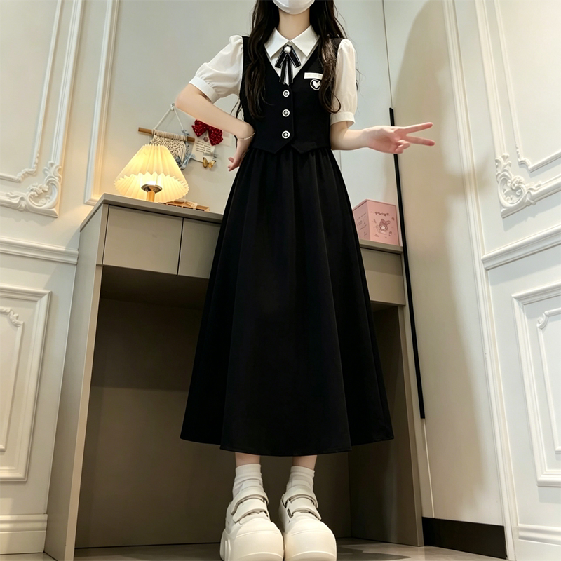 13-Year-Old Junior High School Students, 15-Year-Old Older Children, 12-Year-Old Girls, French Preppy Style Fake Two-Piece Dress, New Summer Dress 13-Year-Old Junior High School Students, 15-Year-Old Older Children, 12-Year-Old Girls, French Preppy Style Fake Two-Piece Dress, New Summer Dress