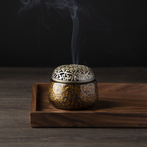 Ping An Institute of lacquer large lacquer incense stove Fuzhou Traditional handmade lacquerware Rhinoceros Leather Lacquered dark fragrant incense stove tray incense