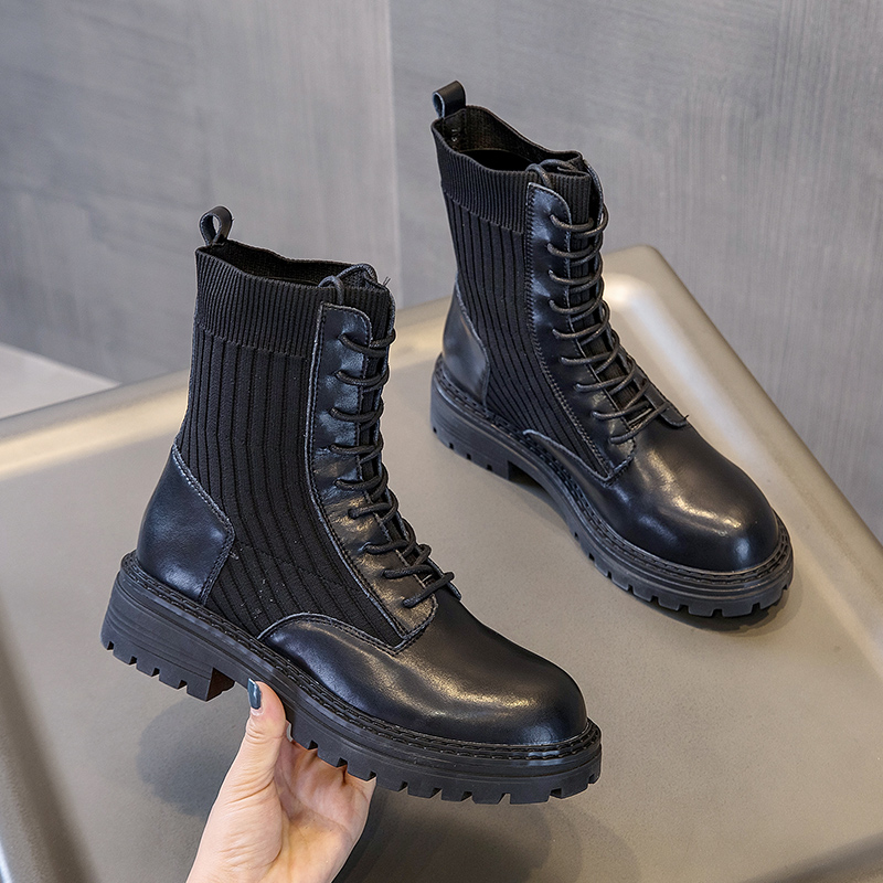 Leather Martin boots women's autumn and winter British style 2022 new single boots lace-up short tube with thick heel boots