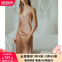 Venus blessing French suspender night dress Female sense thin section simulation silk slim lace pajamas wear night dress outside