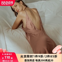 Venus blessing sexy pajamas womens thin deep v halter suspender night dress spring and summer simulation silk outer wear short skirt