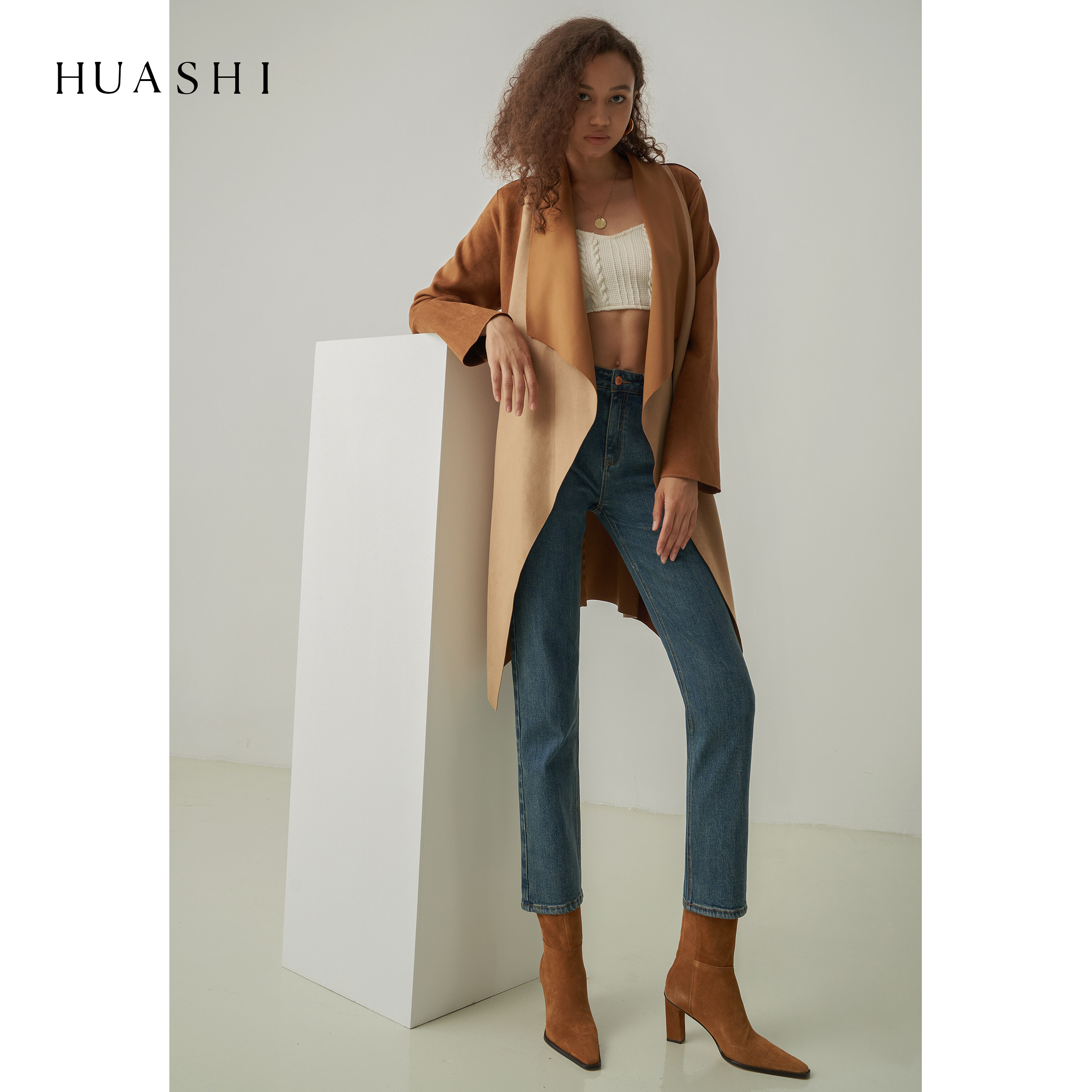 HUashi DARK BLUE HIGH WAIST REPAIR BODY DISPLAY SLIM STRETCH BRIEF 100 lap high quality plus suede straight cylinder jeans female