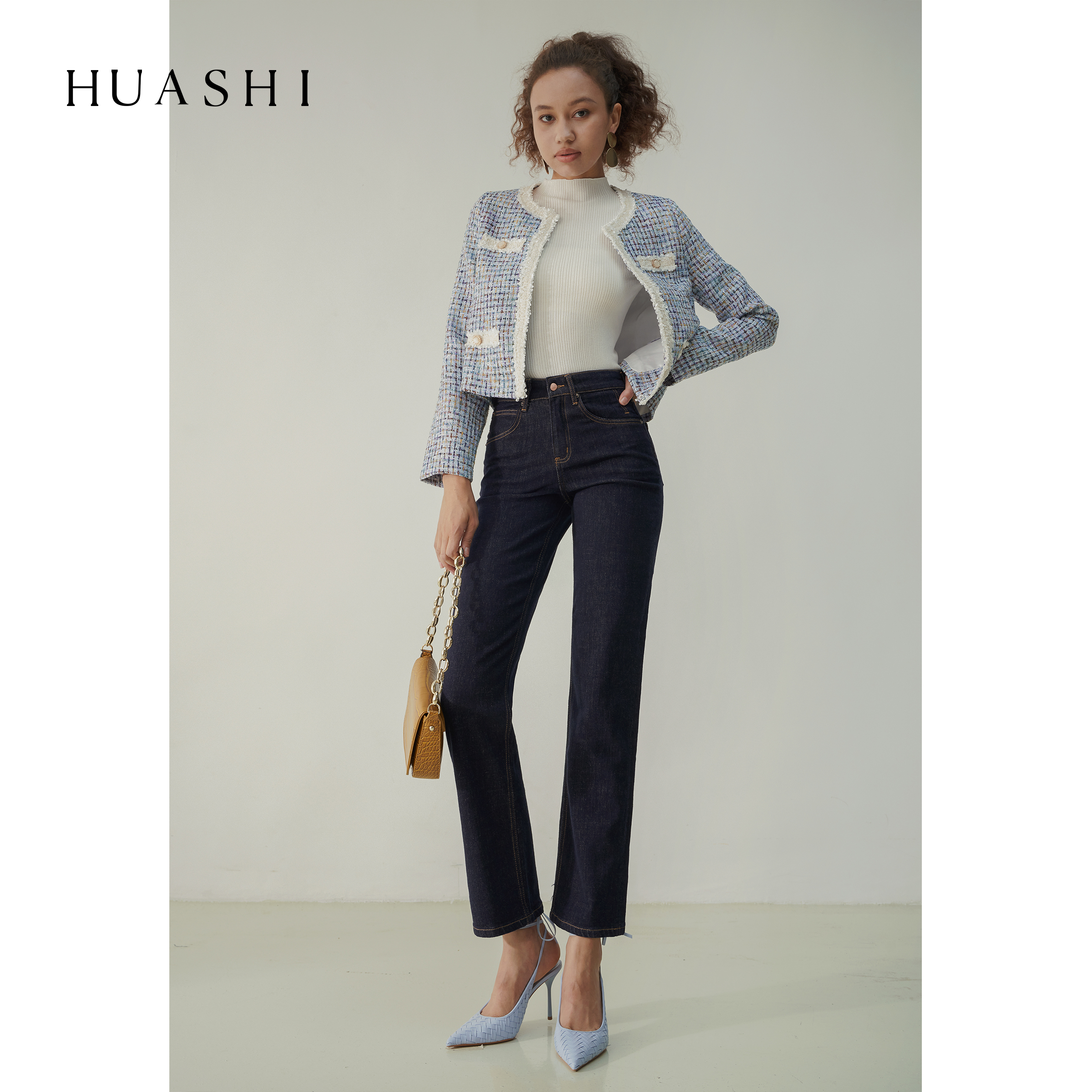 HUASHI REGUTANIN PRIMARY COLOR HIGH WAIST STRAIGHT BARREL JEANS WOMAN LOOSE 100 slim 100 hitchhiking PANTS AUTUMN NEW