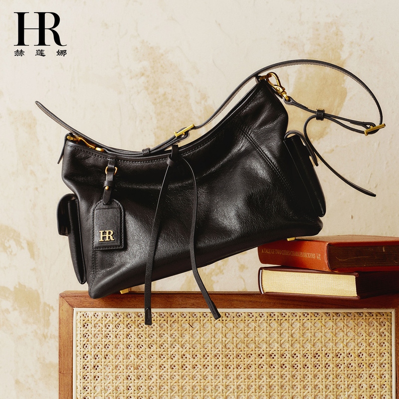 Hr Helena Women's Bag 2026 New Oil Wax Leather Women's Large-Capacity Shoulder Bag High-End Commuter Hobo Bag