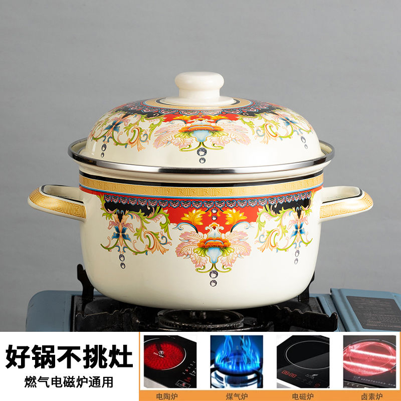 Palace restoring ancient ways with thick enamel enamel pot simmering saucepan ears large capacity induction cooker, kitchen'm gas home