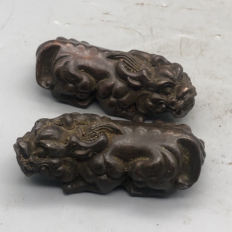 Antique Miscellaneous Vintage Bronze God Beast Ornament Handle Piece Home Craft Desktop Small Ornament Pair of Price
