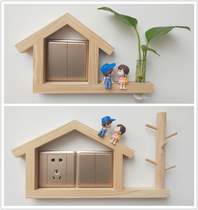Solid wood switch sticker decorative hook wall sticker 86 switch frame cover free of paste modern simple style socket protective cover