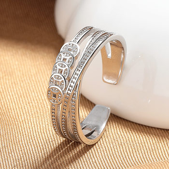 S925 sterling silver five emperors money country trendy niche design retro ring coin open index finger ring to attract wealth and transport for women