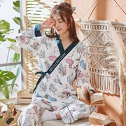 Đồ ngủ kimono tươi Nhật Bản phụ nữ mùa xuân và mùa hè mỏng tay dài cotton ngọt ngào dễ thương ren mùa xuân và mùa thu nhà dịch vụ phù hợp - Bộ Pajama