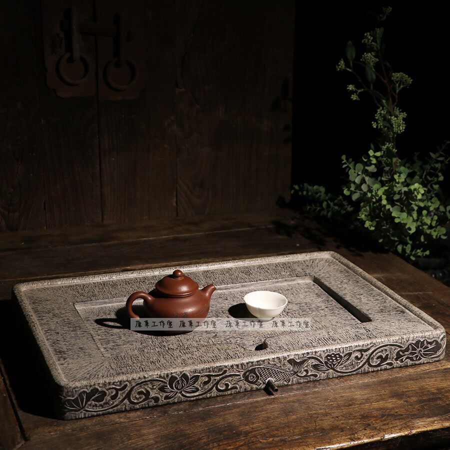 Original lettergreen stone handmade engraving for years after year of old simplicity and elegant tea table imitation old stone tool New Chinese style tea mat pendulum piece