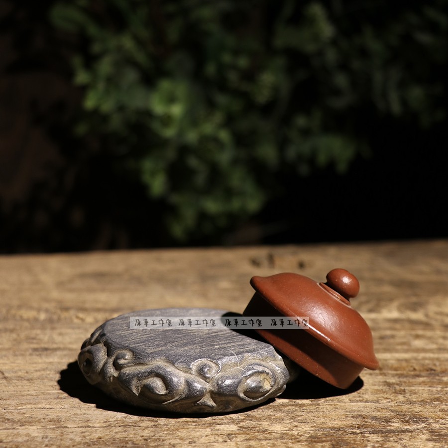 Original Letching stone engraving Xiaoxiang Cloud stone drum base cup cushion cover pot bearing new Chinese ancient and simple antique tea mat pendulum piece