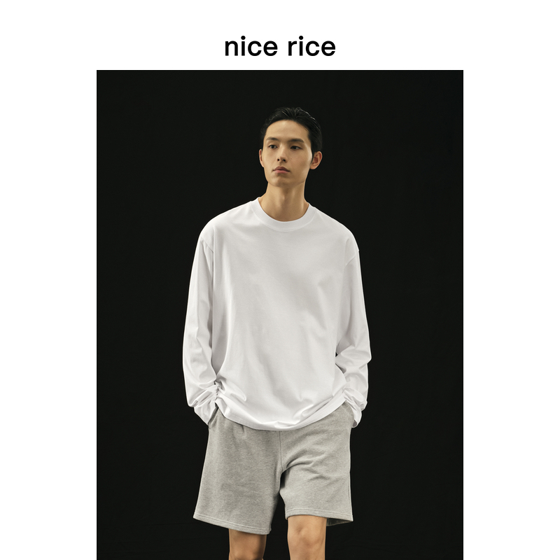 Nice Rice Good Food R. Series 260g Pure Cotton Solid Color Simple Casual Round Neck Long Sleeve T-Shirt Ncc02017