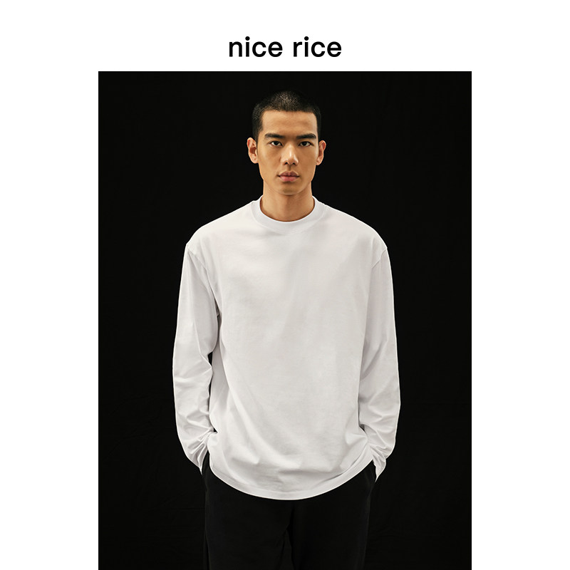 Хороший рис, good rice R.Серия 240G horse cotton повседневная футболка в рубчик с круглым вырезом и длинными рукавами для мужчин NGC02070 Изображение 1
