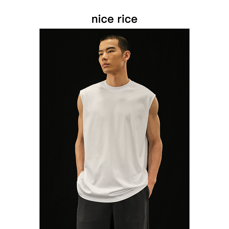 Nice Rice Good Food R. Series 240g Pima Cotton Small Cuff Casual Round Neck Sleeveless Vest Ngc01071 Nice Rice Good Food R. Series 240g Pima Cotton Small Cuff Casual Round Neck Sleeveless Vest Ngc01071