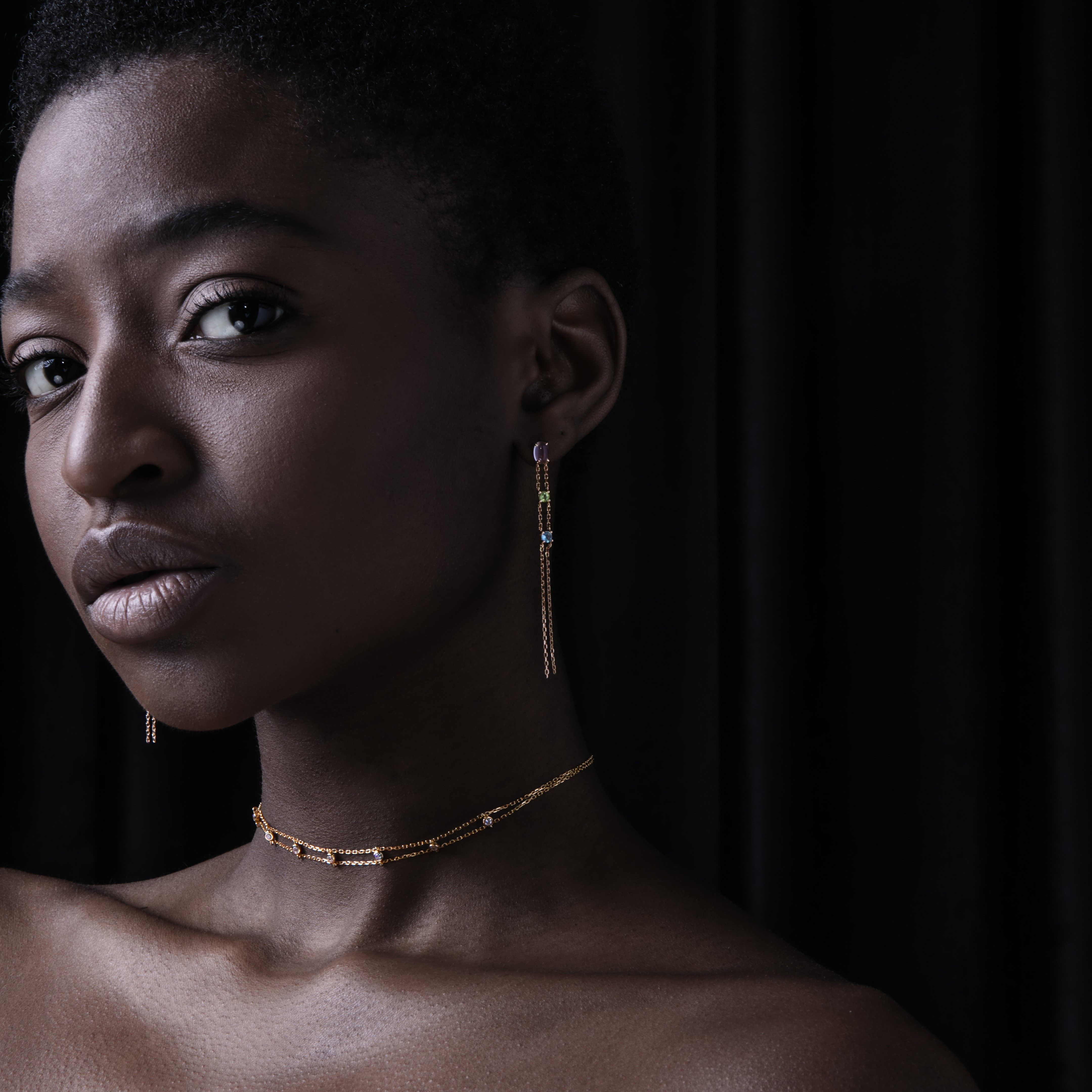 French gemstone 14k injection flow of long earrings feminine Europe and America high - sensitive ear crash appears thin ear decoration