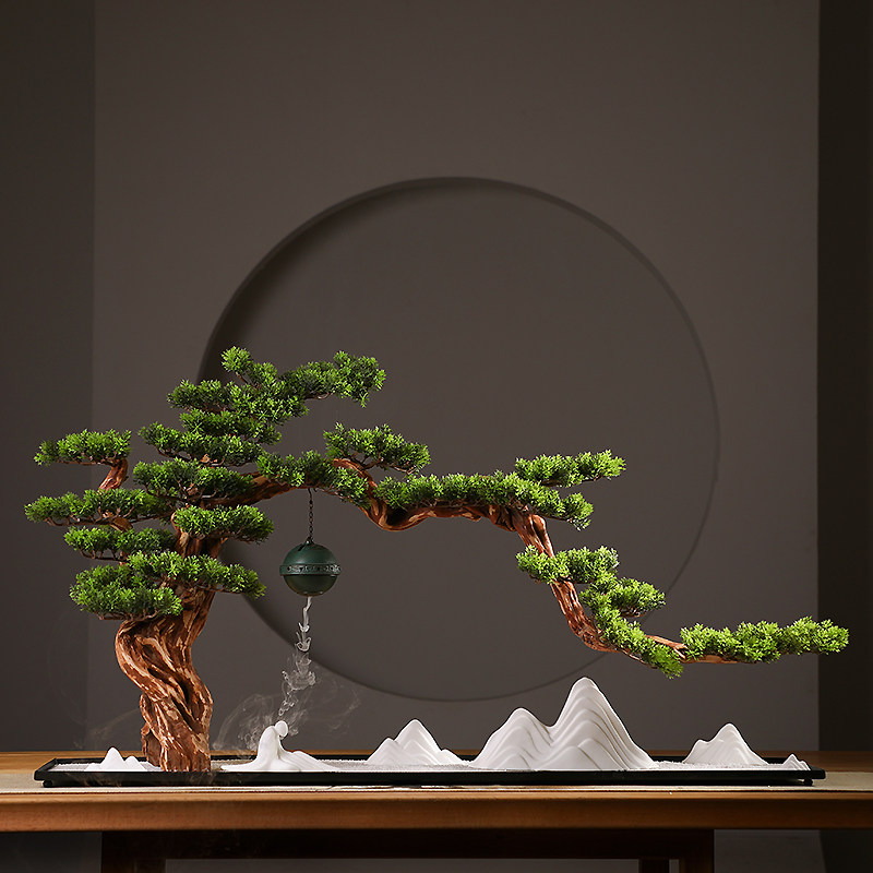 Creative Withered Landscape Pendulum Pieces Zen Chinese Style Living Room Genguan Office Soft Decoration Home Solid Wood Simulation Greet Visitors Pine