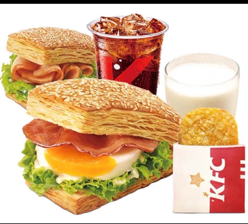 Kfc Breakfast Set: Bacon Thick Egg Roll, Smoked Chicken, French-Style Pancake, Soy Milk, Milk, Coffee, Cola, Two-Piece Set, Order on Behalf