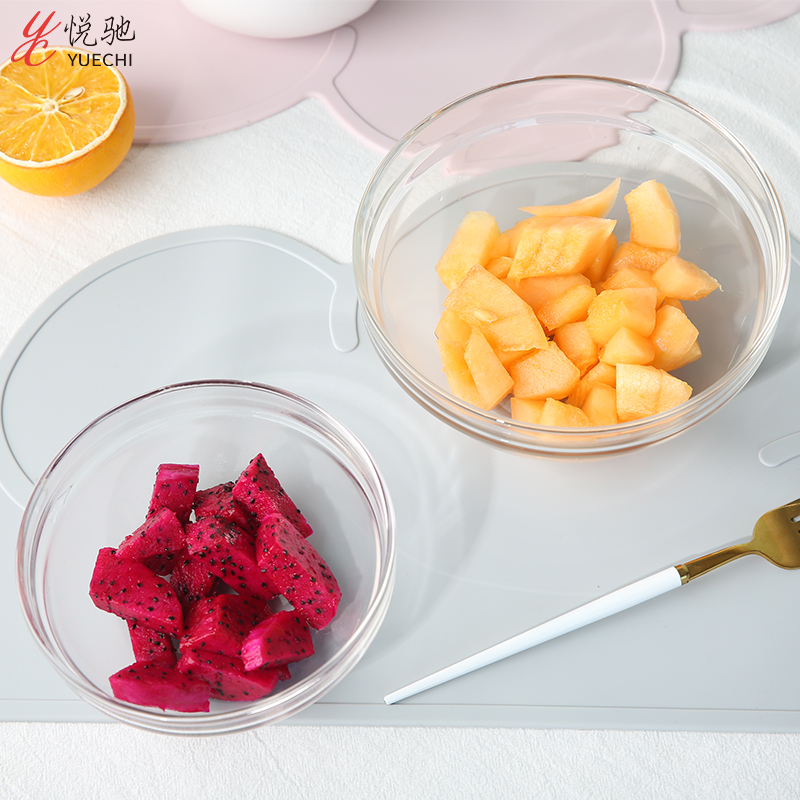 Home Tempered Glass Salad Bowl Creative Fruit Pan Dessert Plate Fruit Bowl Pitched Lip Transparent Glass Bowl Cutlery