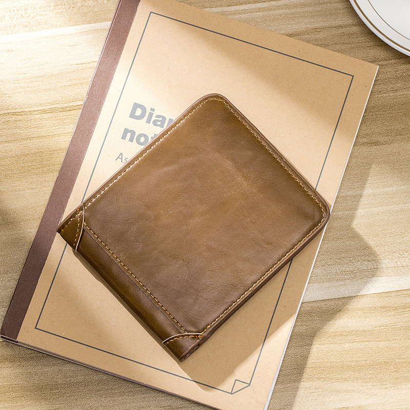 Mortal Element 2021 New Men's Short Wallet Two Fold Retro Youth Leather Clip Fashion Tide Card Multifunction Money Clip