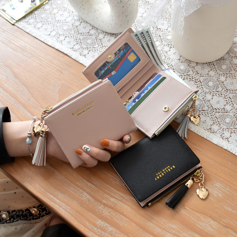 Simple Korean and Japanese Style 80% off Tassel Pendant Women's Short Wallet Niche Design Versatile Student Coin Purse