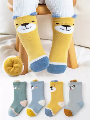 Newborn baby socks autumn and winter cotton thickened and velvet winter long tube Spring and Autumn Children Baby Tube 1 year old 0