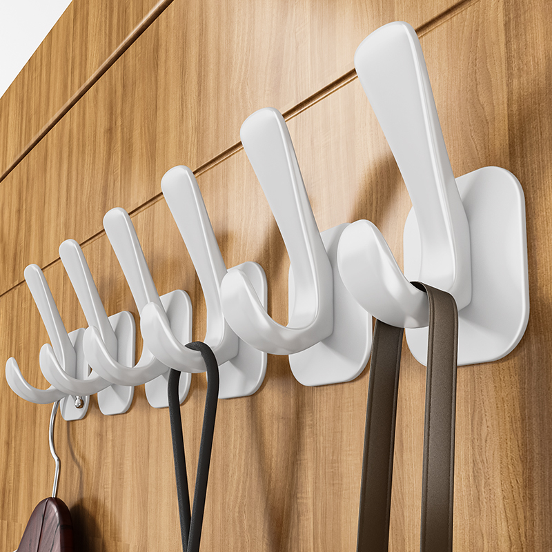 White Adhesive Hooks for Wall Mounting in the Bathroom, Clothes Hangers for Walls, No-Drill Adhesive Hooks for Behind Toilet and Bathroom Doors