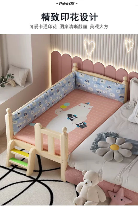 Giường trẻ em bằng gỗ nguyên khối cho bé ghép giường lớn bé trai giường đơn đầu giường cực rộng cũi có lan can giường bé gái công chúa
