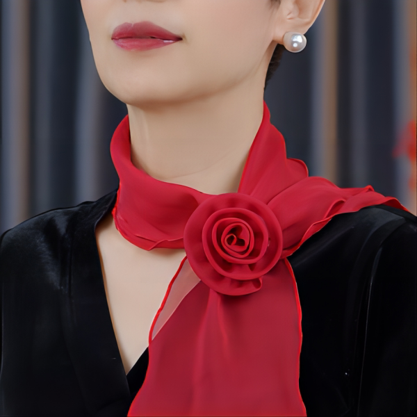 New Spring/Summer Decorative Solid Color Rose Collar Scarf, Chiffon, Comfortable, Multifunctional Neck Protector, Elegant and Stylish