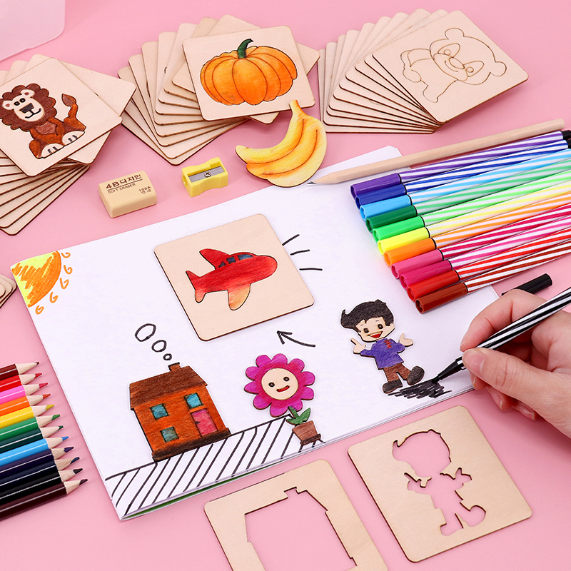 Children's drawing suit Painting tools Kindergarten Elementary school Primary school Students Graffiti Template Boy Girl Puzzle Toys
