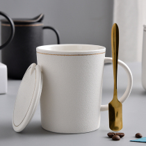 Nordic simple fashion creative ceramic mug black and white cup couple with lid coffee cup tea home Cup