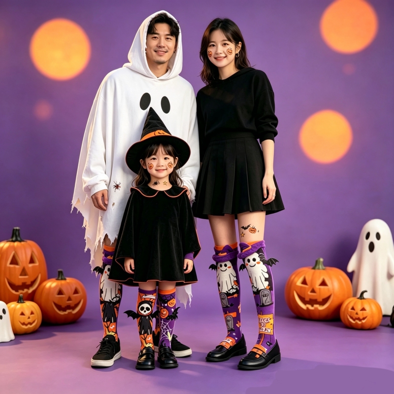 [Shipped from Shanghai Within 24 Hours] Halloween-Themed Parent-Child Over-The-Knee Socks for Children and Adults Aged 2 to 99, Suitable for Families