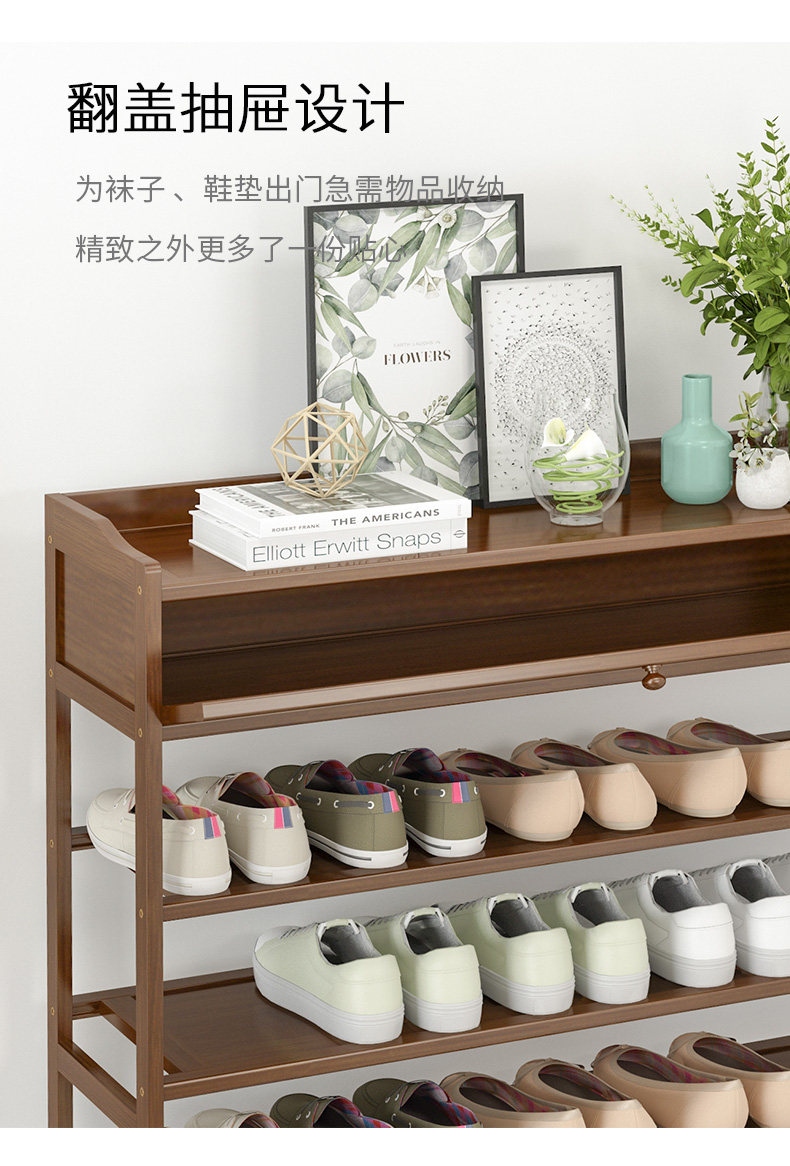 巨顶 天然楠竹3层防尘竹鞋架置物架 图3