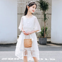 2021 summer new girl dress mesh Western style little girl skirt big boy 12 years old 15 white princess dress