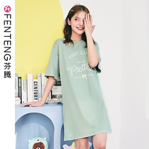Fenten summer short sleeve nightgown women cotton loose pajamas cute thin size Xinjiang cotton home dress