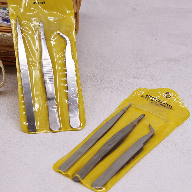 Straight Head Elbow Tweezer Clips Items Handmade DIY Iron Made Fine Operating Accessories Tool Material Three Suits