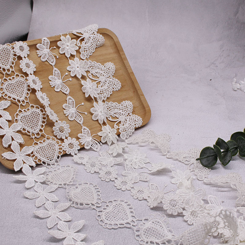 White water-soluble butterfly embroidered flowers lace single cut manual diy material decoration work material clothing