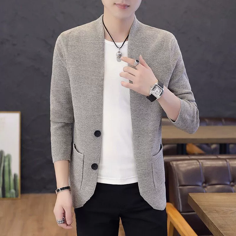 Áo len mùa thu 2019 mới cho nam áo len cardigan thời trang Hàn Quốc đẹp trai cá tính áo khoác ngắn - Cardigan