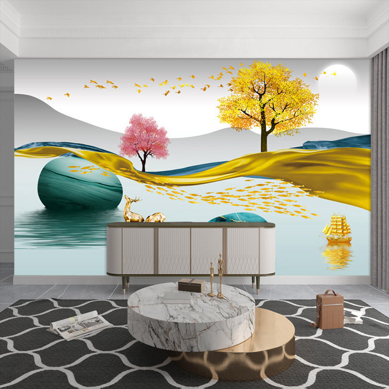 Living room TV background wall Bamboo Wood Fiber Integrated Wall Panel Film & TV Wall Decoration Quick Fit Wall Buttoned Board Non Marble