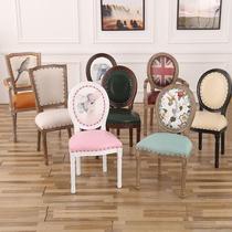 新2023美式复古美甲椅欧式实木餐椅咖啡厅餐厅靠背椅子北欧时尚简