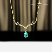 18K Gold Real Diamond Emerald Pendant One Deer Has You