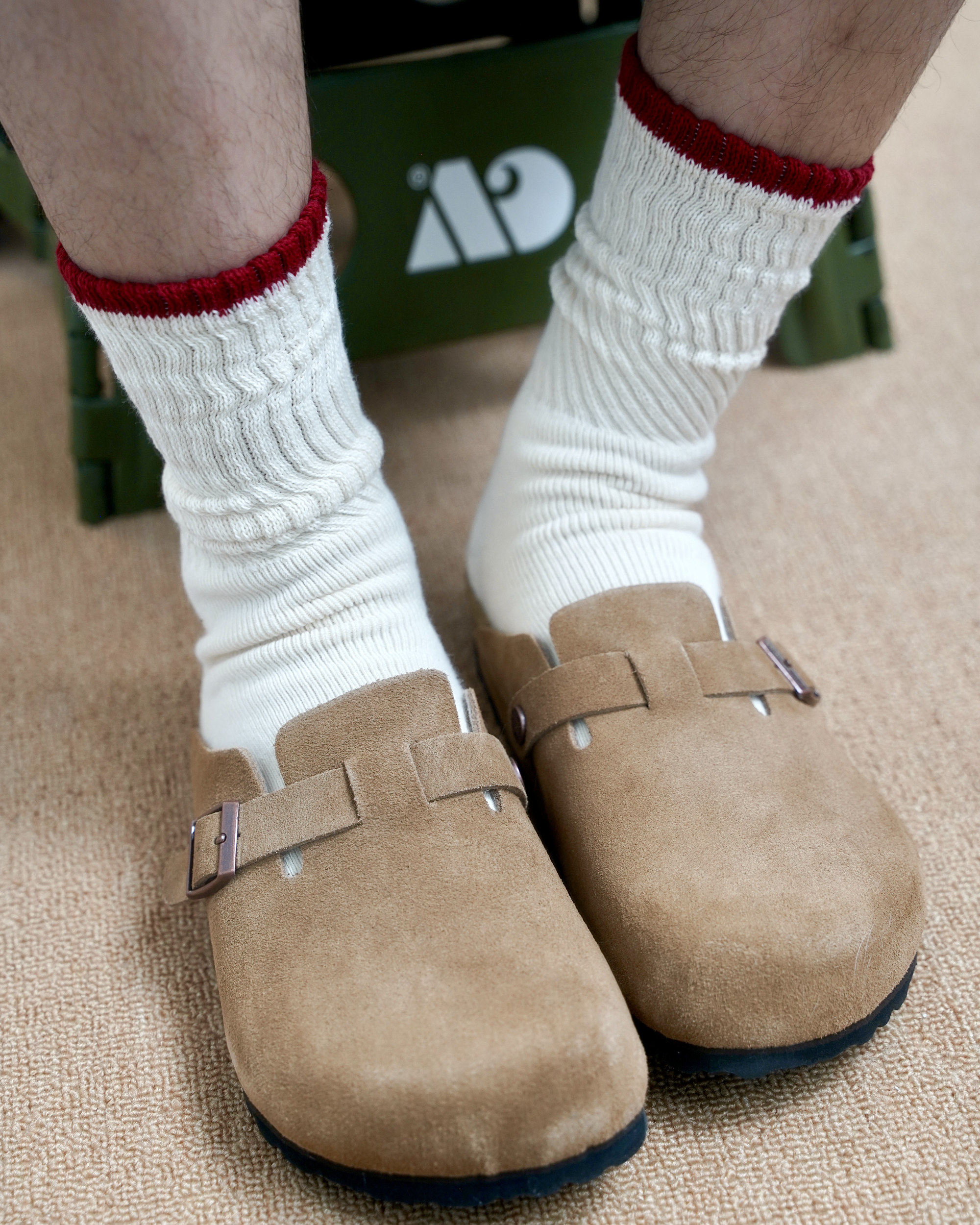 COSMOS men's and women's couples autumn and winter retro striped beige organic cotton towel bottom comfortable and breathable long socks