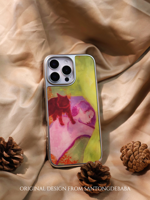 Red Cat Lavender Figure Yellow Matte iPhone Case
