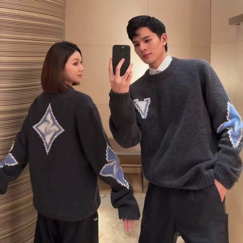 100% Pure Wool Cashmere Round Neck Knitwear for Men and Women, Lazy Style Loose Long-Sleeved Pullover Knitwear