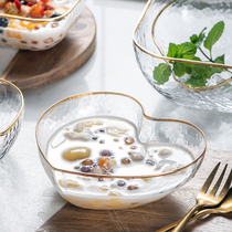 Japanese hammered love fruit glass bowl gold rimmed square single household transparent soup bowl salad dessert swallow Bowl