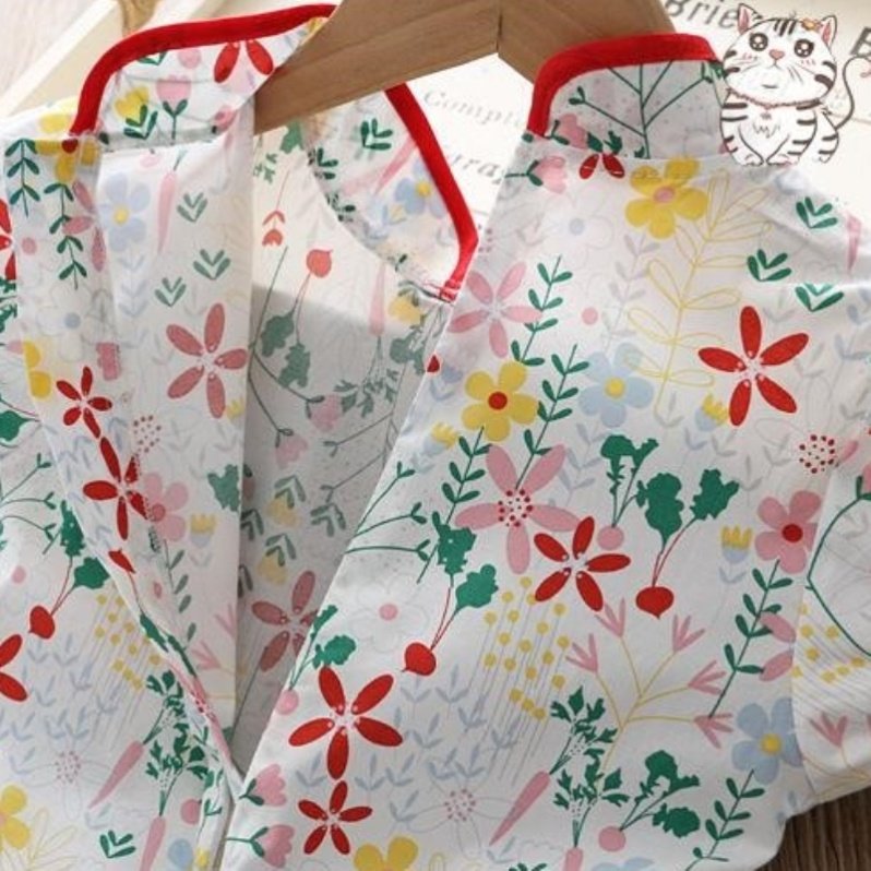 Children's flag robes Summer summer style Children's retro A character dress pattern Supper 100 plexigns with a fishtailed tail skirt hem