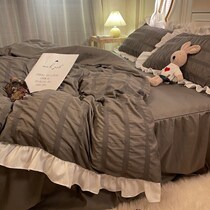 Water washing cotton princess style solid color sheerring lace quilt cover bed skirt four sets girl sheets dormitory three sets