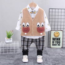 Boys autumn suit 2021 New style 1 a 3-year-old baby childrens shirt three-piece Mens baby spring and autumn clothes