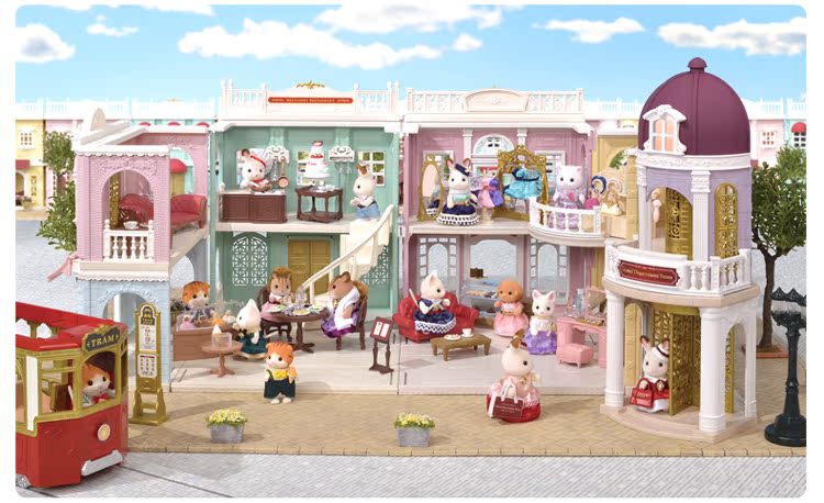 Gia đình Sylvanian Sembilan Family Town Bộ quà tặng đường phố Bộ đồ chơi nhà gái - Thiết bị sân khấu đèn chớp nháy